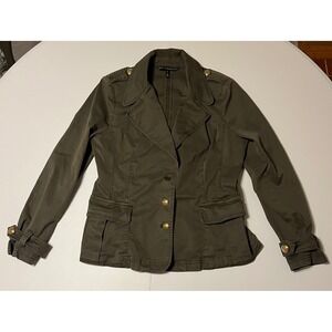 White House Black Market Military Jacket Embellish Blazer Gld Button Olive S 12